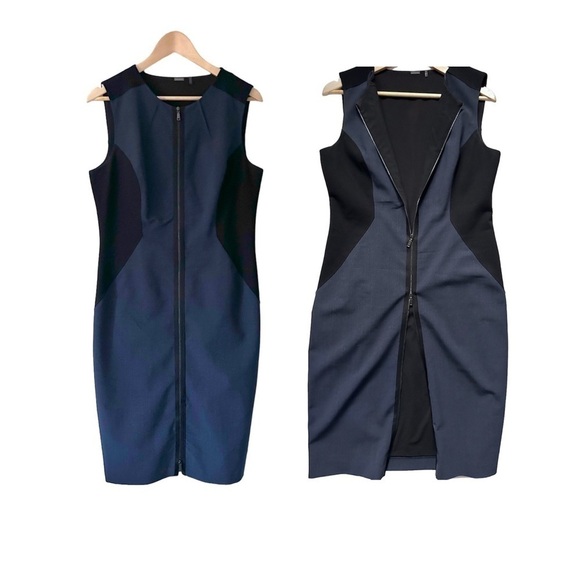 Elie Tahari Dresses & Skirts - Elie Tahari Womens Wool Blend Sheath Career Dress blue Black Zip front